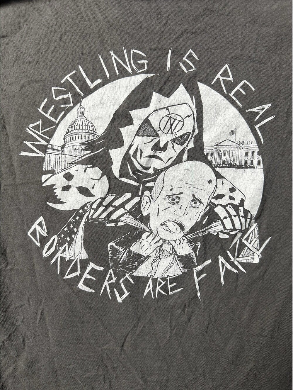 Terminal Nation Wrestling Is Real Borders Are Fake Shirt Large Rare Hardcore Tee